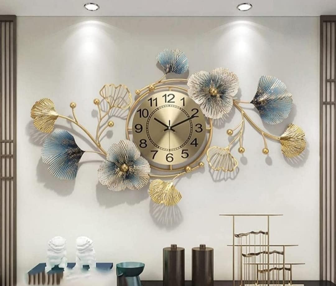 FUNTEREST Stylish Luxury Designer Antique Analog Silent Clock for Noise-Free Timepiece for Home, Office, Living Room Bedroom Decoration Wall Clock for Living Room (Clock Mo - 2), Metal, multicolor