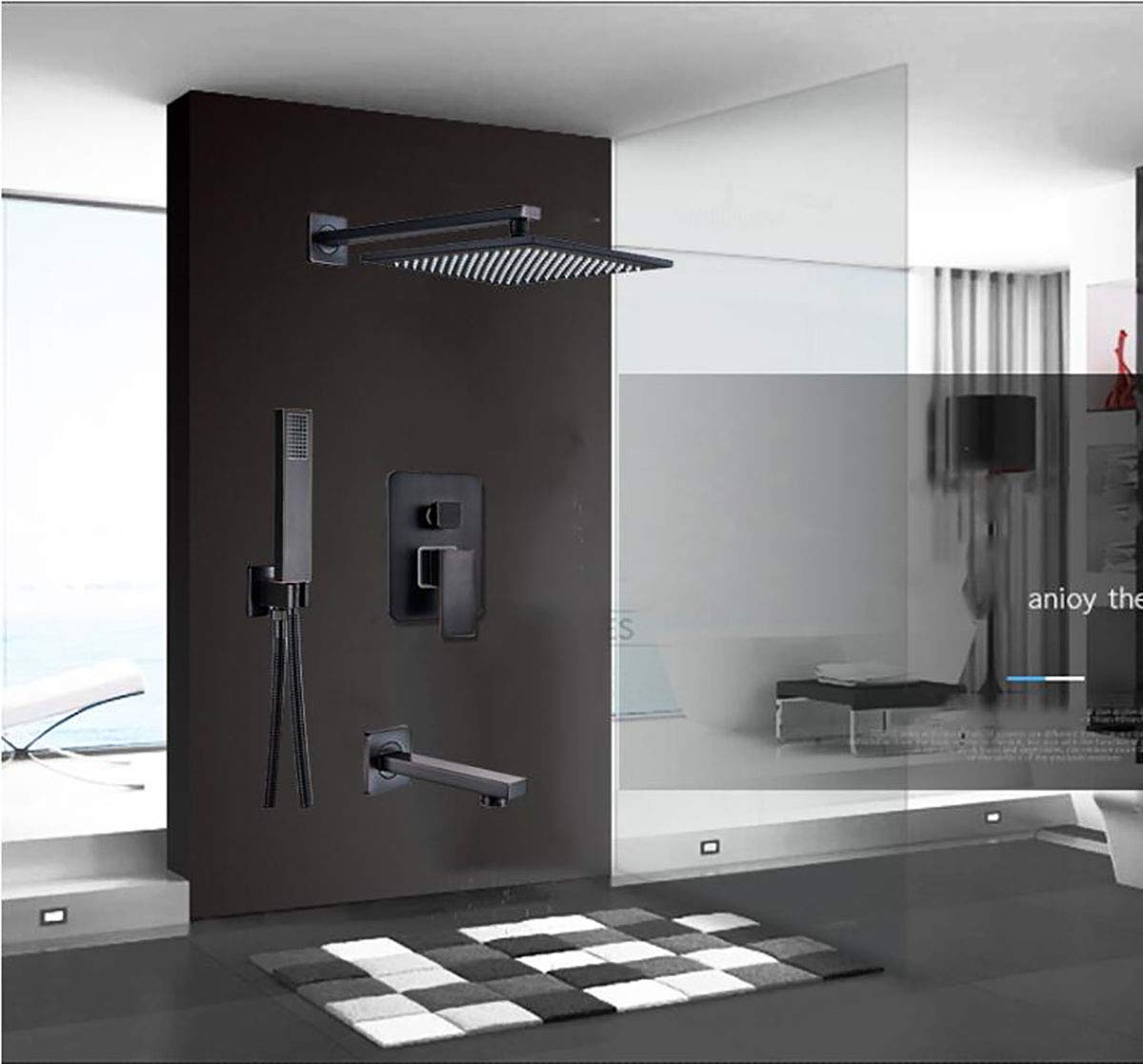 Rubinetti per Doccia a Scomparsa Neri Set 12 "Soffione Doccia a Pioggia in Ottone Miscelatore monocomando Doccia per Bagno
