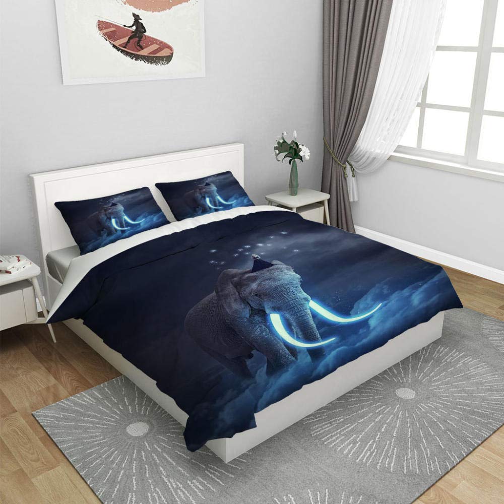 3D zestaw pościeli z tkaniny zaciętej – 155 x 200 cm + 50 x 75 cm x 2 zestawy pościeli z mikrofibry 3 szt., zapięcie na zamek błyskawiczny, hipoalergiczne, łatwa w pielęgnacji miękka mikrofibra, 2 poszewki na poduszki, ukryty zamek błyskawiczny, podwójny