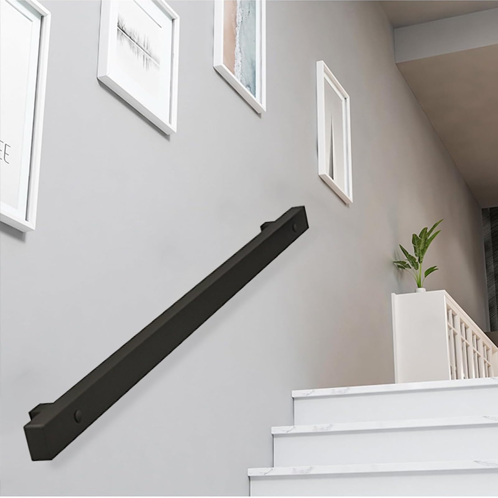 Rampe d'escalier moderne en métal forgé noir de 6 mètres avec kit complet de montage mural