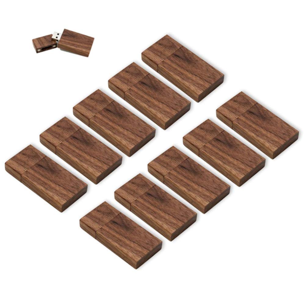 10 unidades USB 2.0 de 2GB, unidades flash a granel Anloter de madera USB Flash Drive Pack de memoria de nogal para almacenamiento de fecha de alta velocidad 2.0 (2 GB, 10 unidades de madera de nogal)