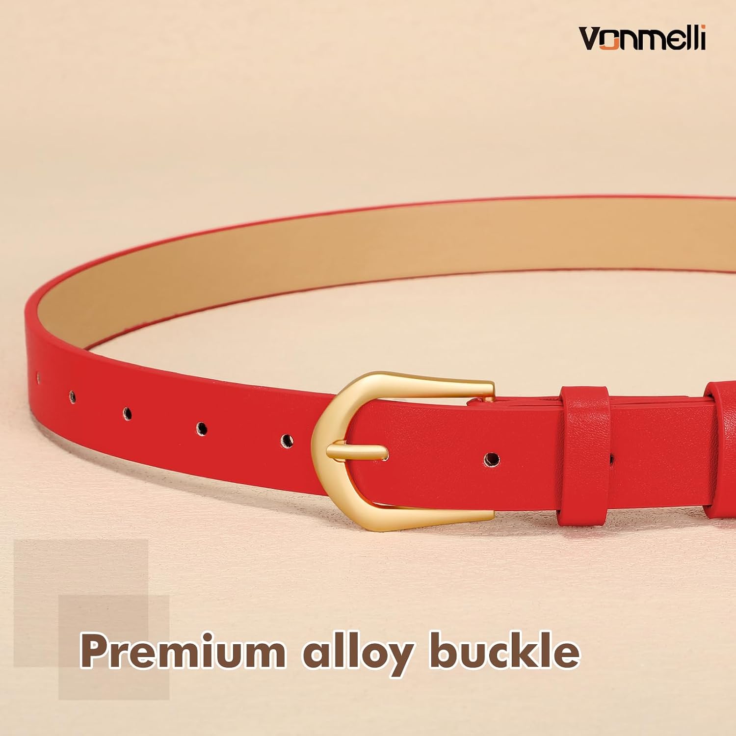 VONMELLI 4 Pack Womens Thin Leather Belt Skinny Waist Belts for Women Fashion Jeans Dress with Gold Buckle image 2