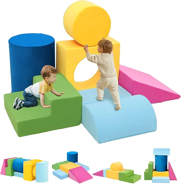 Edbuosy Toddler Climbing Toys Indoor, 7-Piece Colourful Foam Climbing Blocks, Soft Play Climbing for Toddlers, Modular Crawling & Sliding Play Set for Toddlers 1-3 Years Old