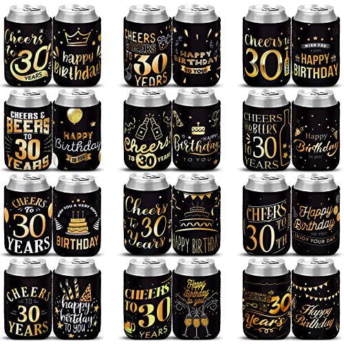 Umigy 24 Pcs 30th Birthday Can Sleeve to 30 Years Can Neoprene Cooler 30th Birthday Decorations Party Favors Party Supplies Gift for Men Women