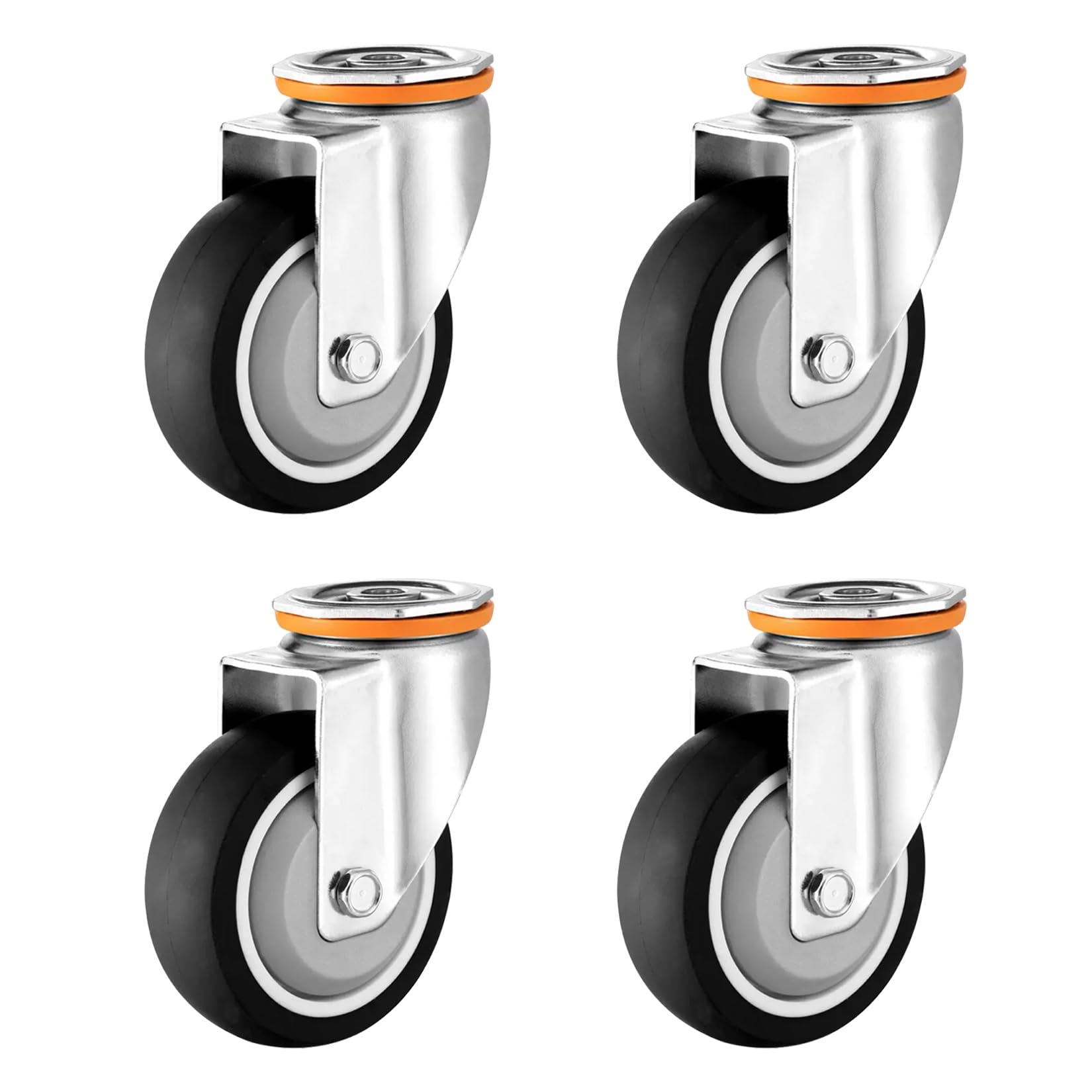 Lenkrollen Möbelrollen 4er-Set, 3 4 5 Zoll leise TPR-Gummirollen, M12-Ersatzrollen mit oberem Loch, for Karren, Möbel, Transportwagen, Werkbänke(Swivel,125mm/5in)