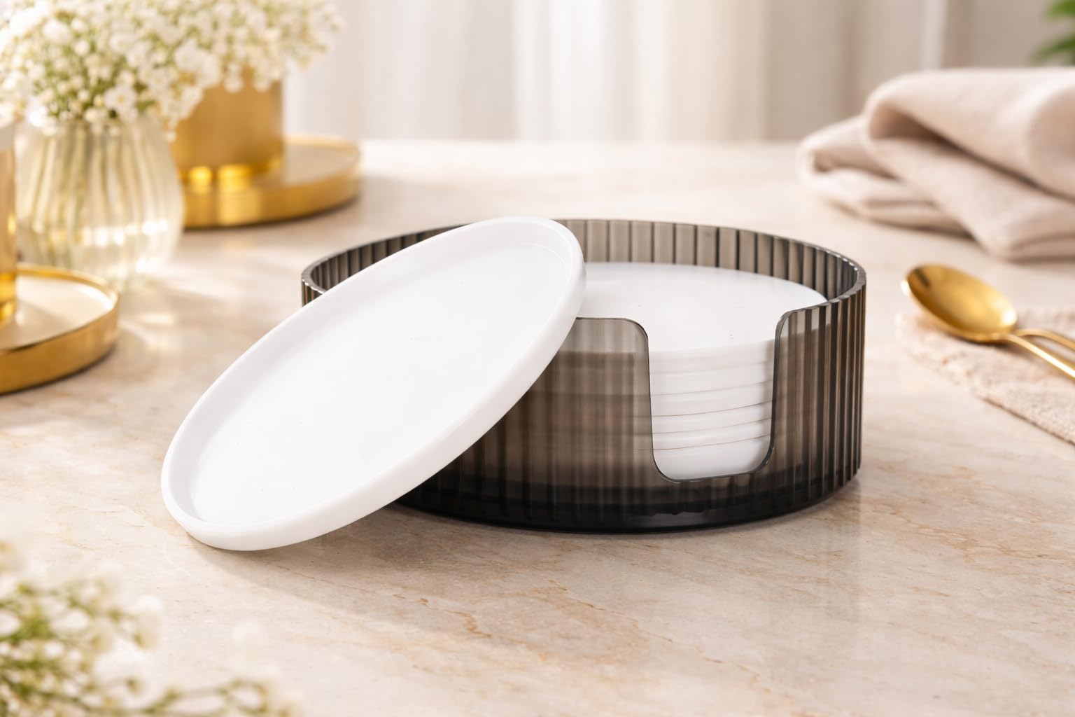 Plastic Round Acrylic Coasters 6 Pieces Tea Cup offee/Mug Water Glass/Juice Glass/Dining Table/Decor Accessories/Coaster Dining Table Hot Pots/Dhakan/Cup/Mug/(6 Pieces)-image-13