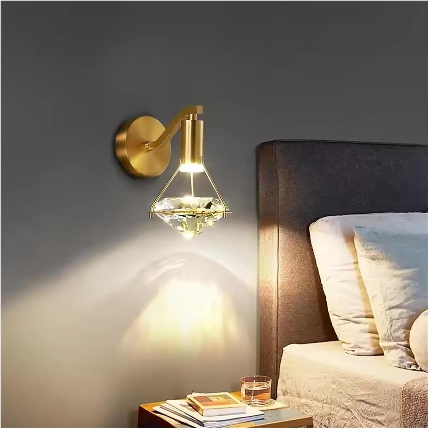 Simple Luxury Bedroom Bedside Crystal Diamond-Shaped Wall Lamp Modern Nordic Living Room Corridor Background Lighting,Warm Light