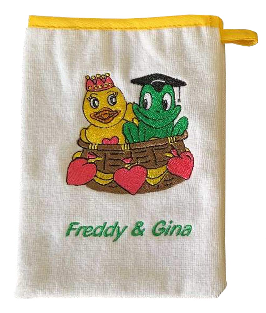 Freds Swim Academy 20111 Soft Velour Terry Cloth Wash Mitt with Fred & Gina Motif, Approx. 16 x 20 cm, White