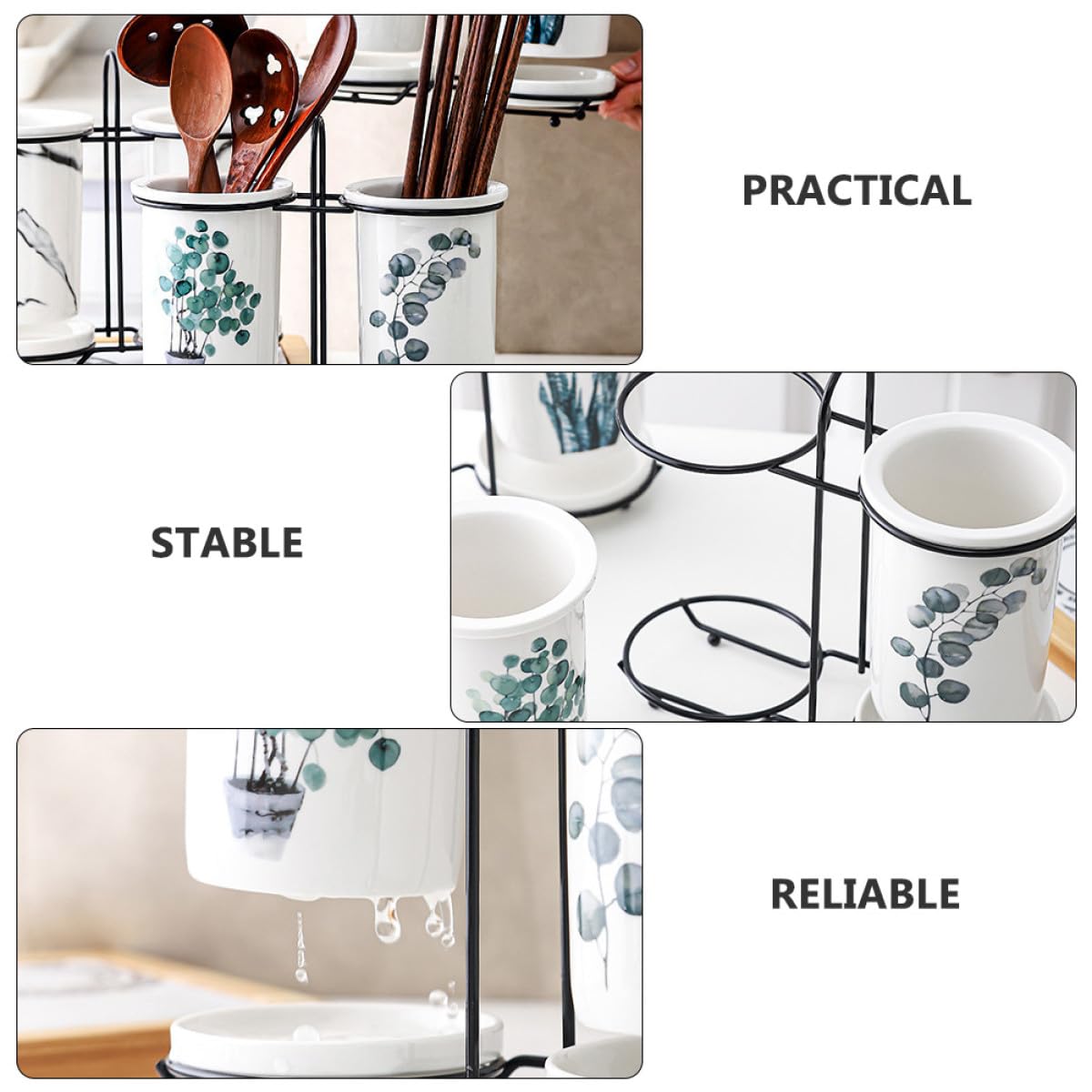 Zerodeko Support de Rangement en Céramique et Fer Blanc Facile à Nettoyer pour Baguettes Toucher Confortable, Design Simple et Élégant Cuisine et Table