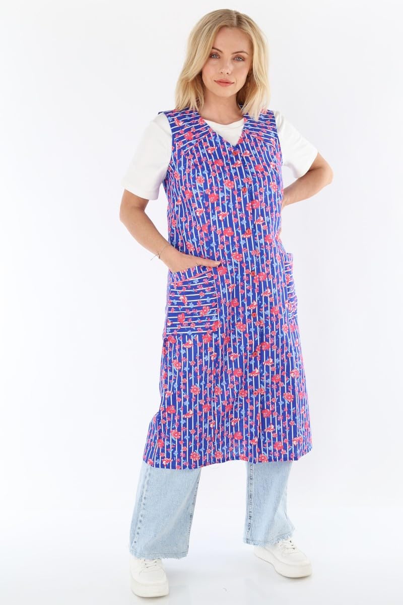 Knopfkittel Baumwolle bunt Kochschürze Hauskleid Kittel Schürze ohne Arm