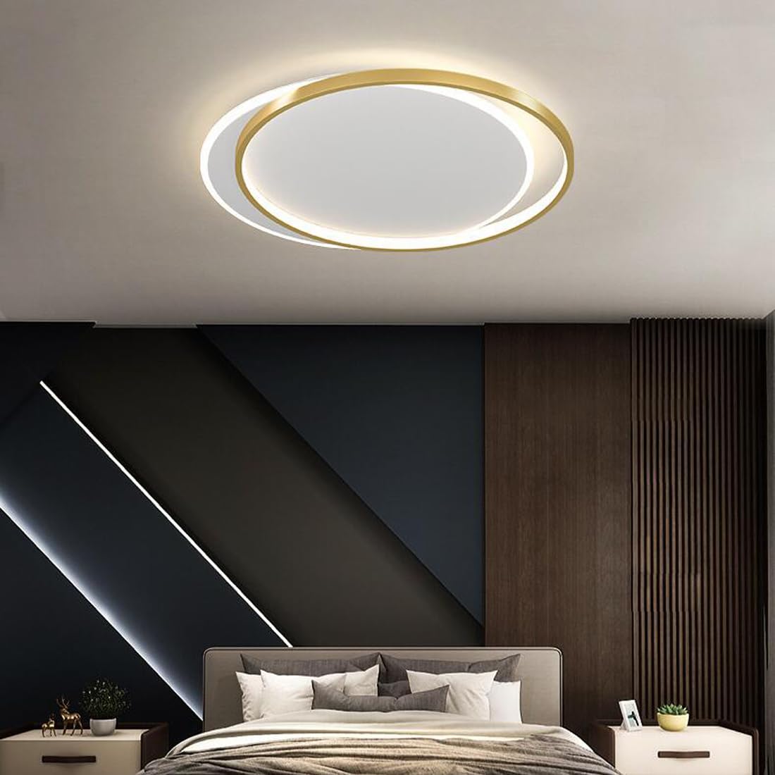 Lampa sufitowa LED, złota, ściemniana, owalna, okrągła, modna lampa akrylowa, lampa sufitowa, do sypialni, nowoczesny, romantyczny design, dekoracja z pilotem zdalnego sterowania, oświetlenie sufitowe