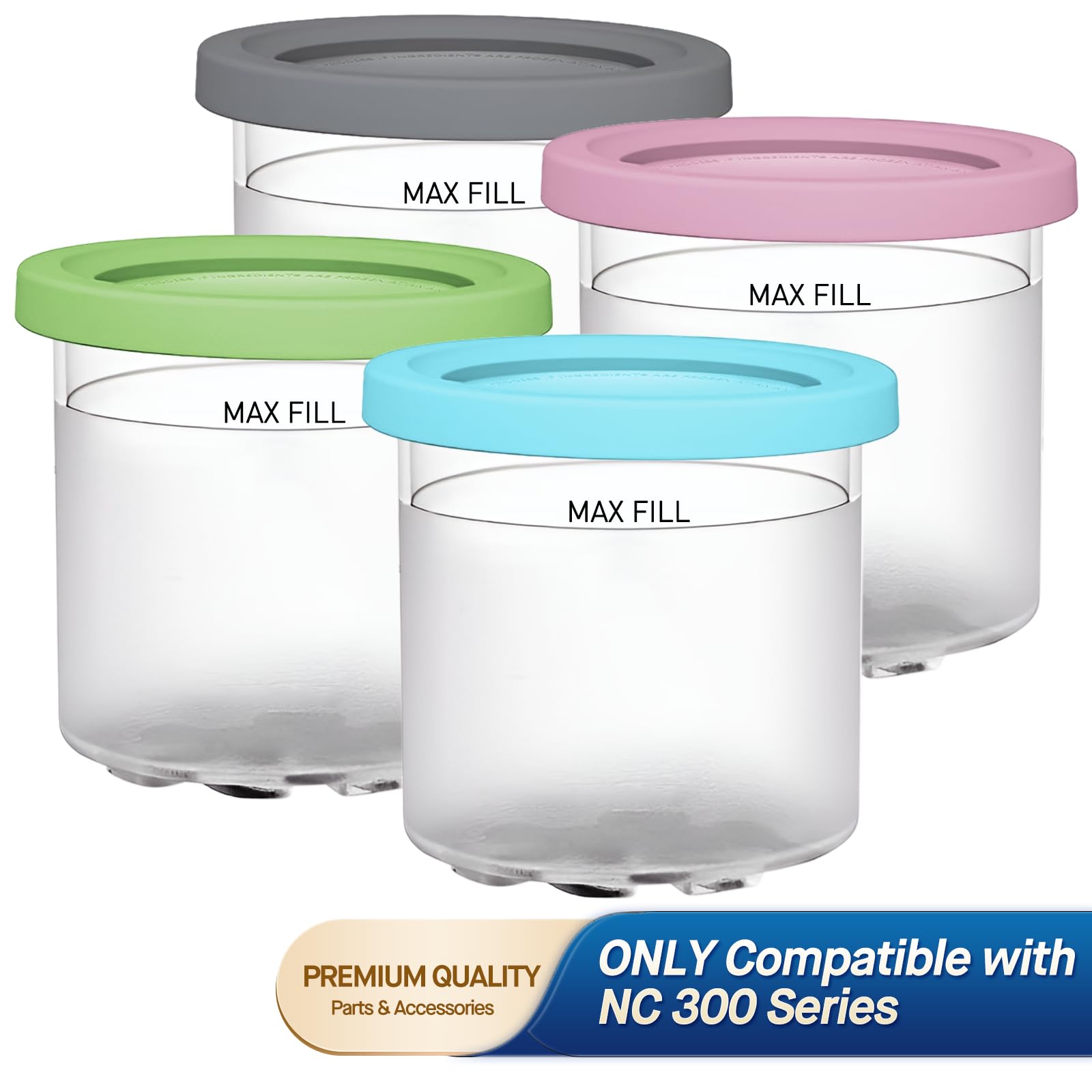 For Ninja Creami NC299AMZ & NC300s Series Ice Cream Makers, BPA-Free &Dishwasher Safe, 16oz Pints with Lids 4 Pack - Assorted Colors, Ice Cream Containers