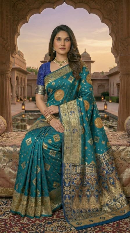 Image of C J Enterprise Women's Pure Soft Silk Saree With Blouse Piece For Wedding (Diamond-Patola)
