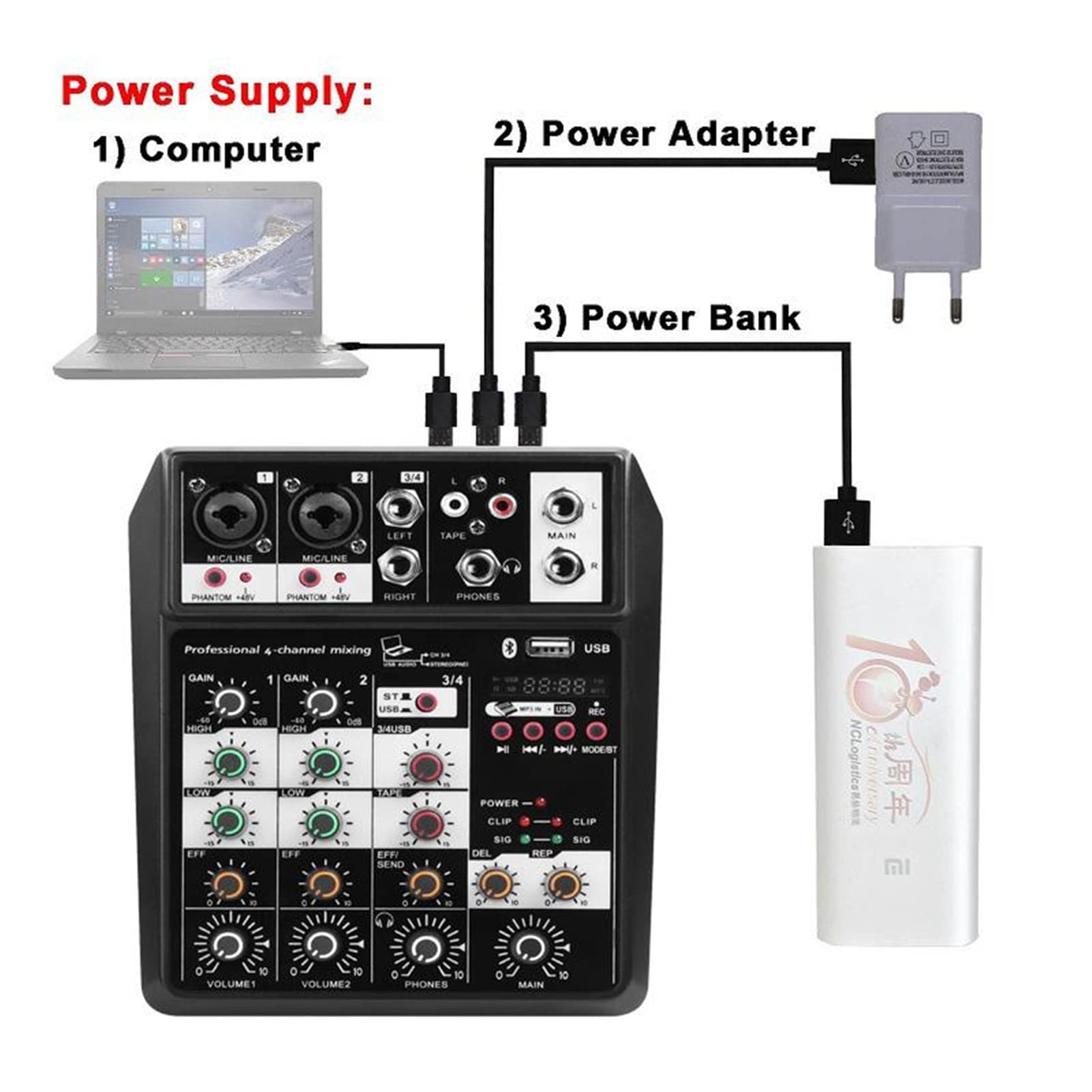 Attrezzatura per DJ per Feste Console di miscelazione Portatile a 4 canali Wireless Bluetooth USB Interfaccia