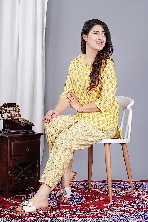 Image of Ganpati Cotton Printed Night Suit for Women's Shirt and Pyjama Sleep wear Set for Womens and Girls Combo Pack