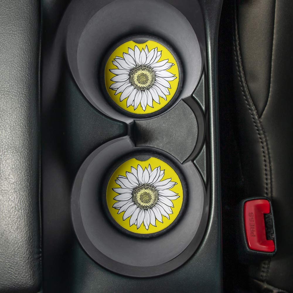 Sunflower. Car Coasters for drinks Set of 2. Perfect Car Accessories with absorbent coasters. Car Coaster measures 2.56 inches with rubber backing