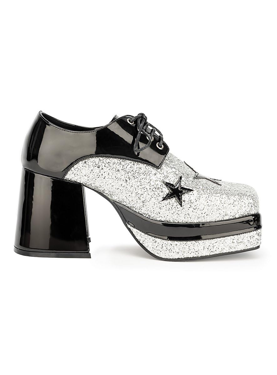 Disco Plateau-Schuhe für Herren - schwarz-Silber- Wet-Look - Schuhgröße: 42-43