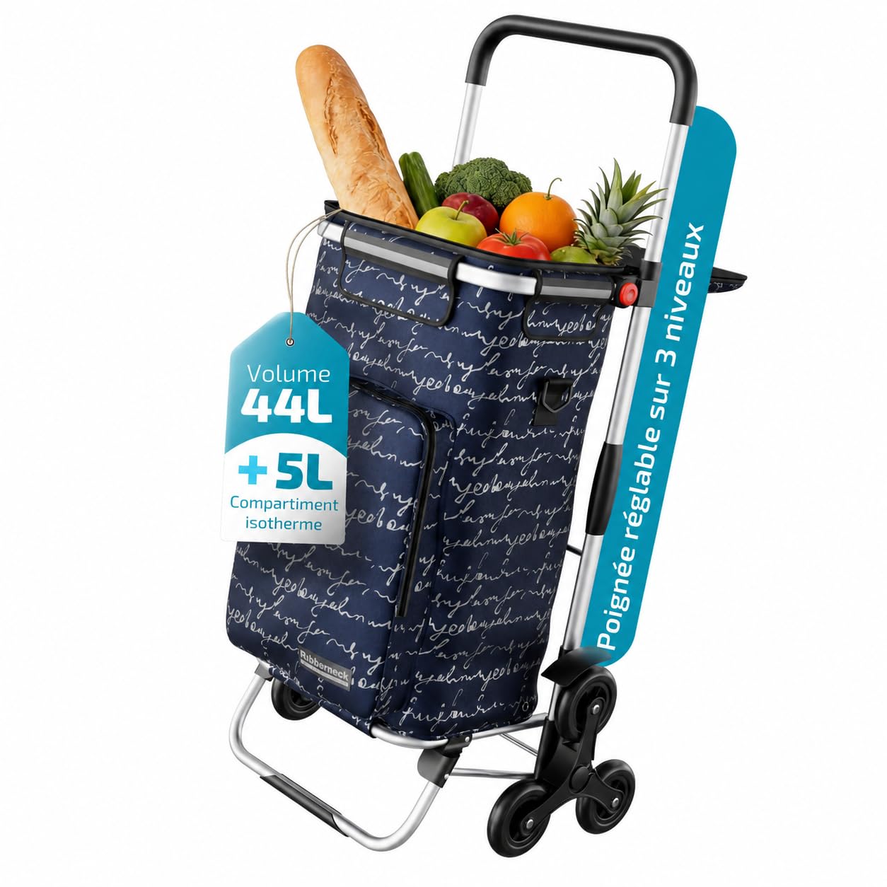 Rubberneck Chariot de Courses Pliable 44L avec Compartiment Isotherme Bleu