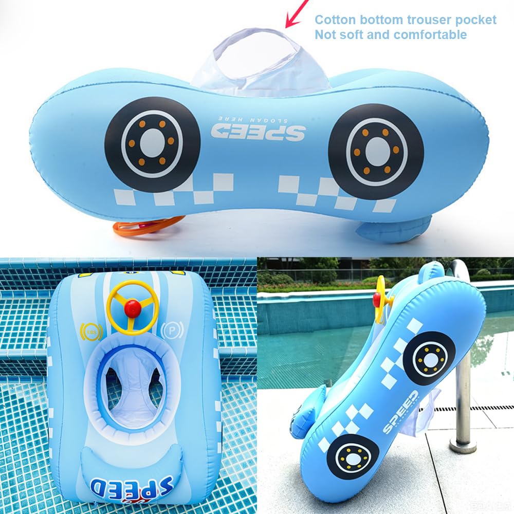 Baby Schwimmring mit Sonnendach, Schwimmring Baby mit Dach UPF50+, Sportauto mit Lenkrad, Leicht zu Transportieren, Schwimmhilfe Kinder 1-4 Jahre für Außenbereich, Strand, Garten