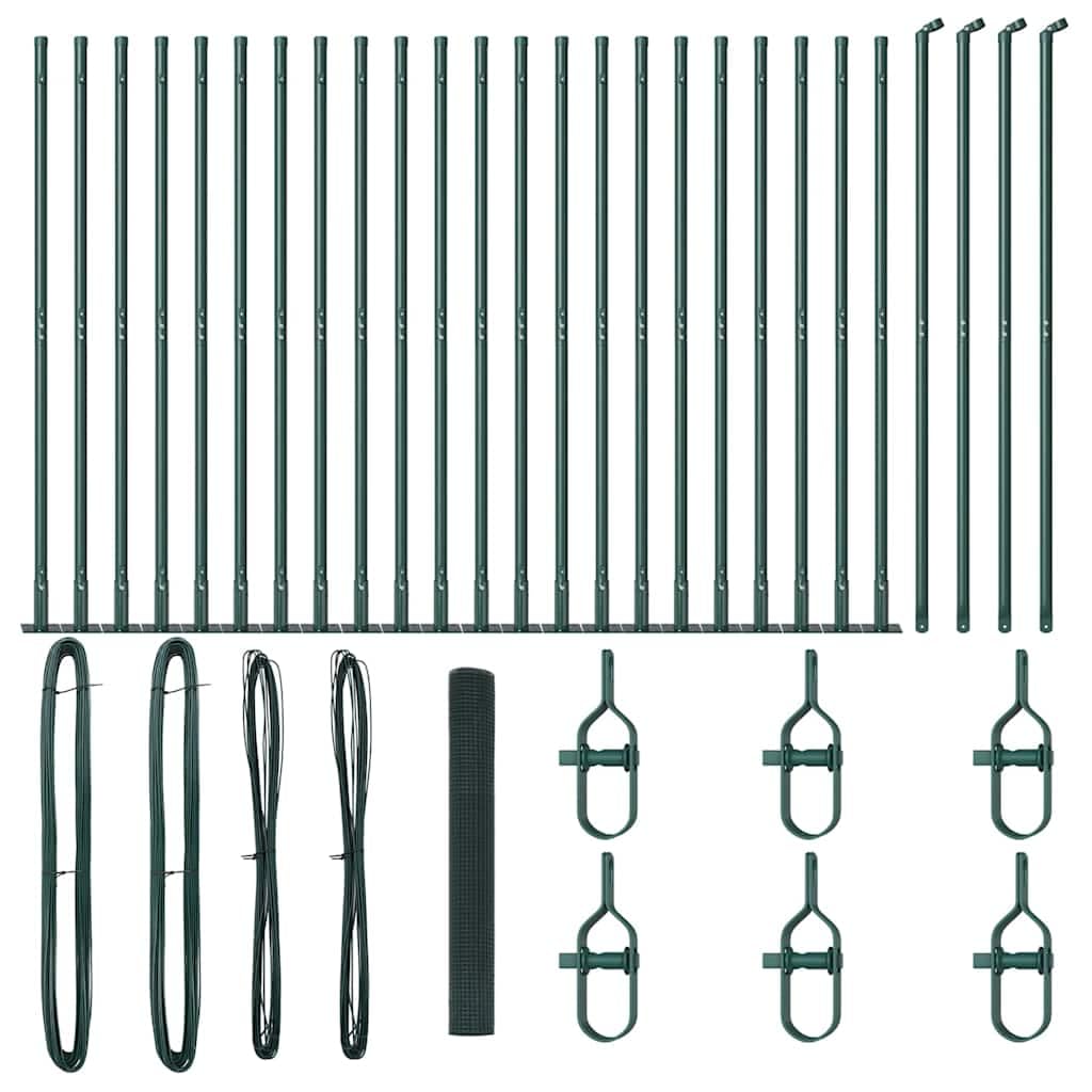 Fence Post Green 50 x 1.2 m 12x12 mm Mesh Steel PVC Outdoor Garden Fence Panel Kit Weather Resistant Powder Coated Modular Set 22 Concrete Posts Secure Boundary