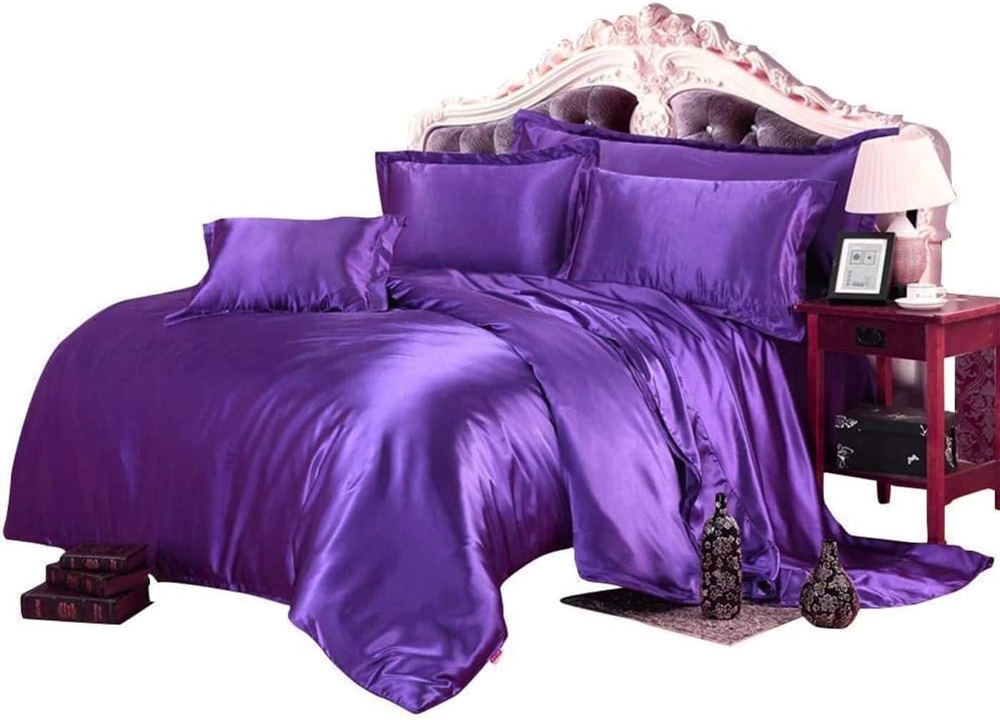 Tanya Linen- Alternative Quilted Ultra Soft Luxury Comforter Premium Silk Satin Solid, 3-Piece 1 Comforter & 2 Pillow Cases,(Full/Queen,Purple)