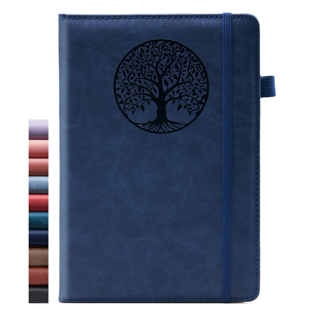 Notatnik w linie, dla kobiet i mężczyzn, skórzany notatnik w twardej okładce, do pisania, pamiętnika, dziennika, Biblii, pracy i podróży, A5 (królewski niebieski)