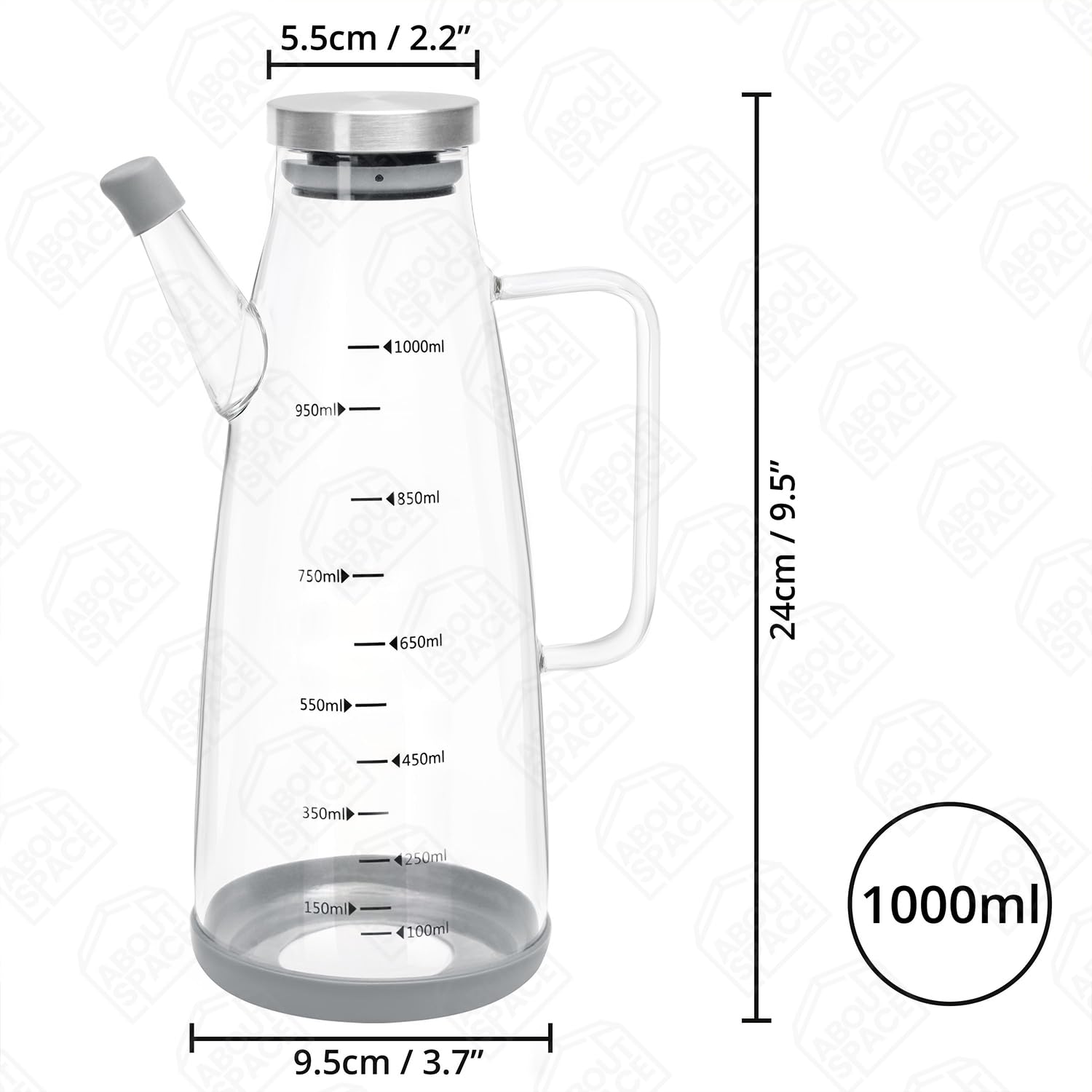 ABOUT SPACE Glass Oil Dispenser 1 Litre with Stainless Steel Cap, Silicone Base, Measurement, Drip-proof Hawk with Dust Cap, Leak-proof Oil Bottle for Kitchen, Upto 300°F Easy to Refill Oil Container - Image 2 thumbnail