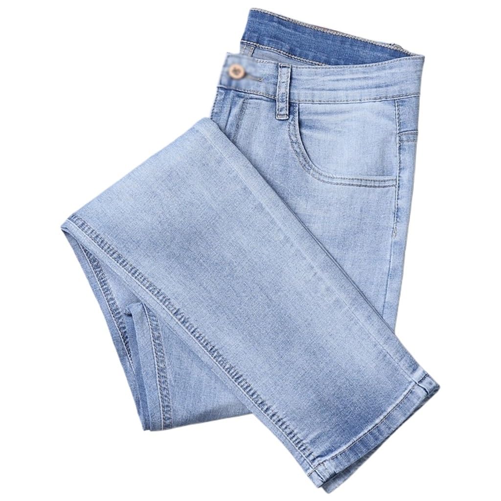 Denim Classic Mens Regular Fit Stragith Jeans Business Stretch Jean Trousers Male Pants