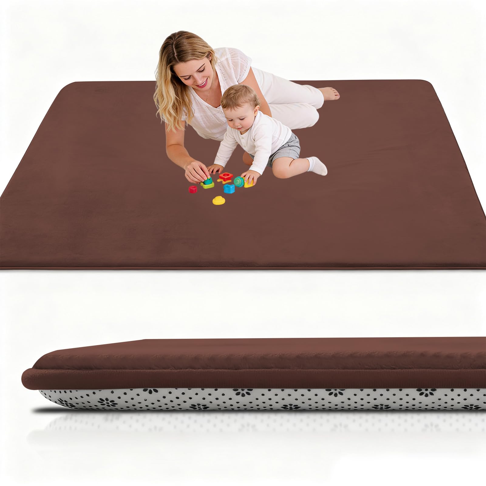 Stqyeiw Large Nursery Carpets 70 x 130 cm Brown Memory Foam Play Mat for Baby Non Slip 2CM Thick Children's Play Mat for Crawling Play Tummy Time Area Rug Playmat for Floor Baby Play Mat