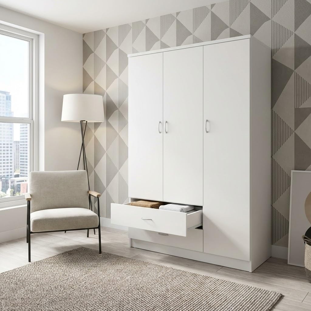 HEMAX Armadio 3 Ante e 2 Cassetti Guardaroba Moderno 120x52x190 – Cemento