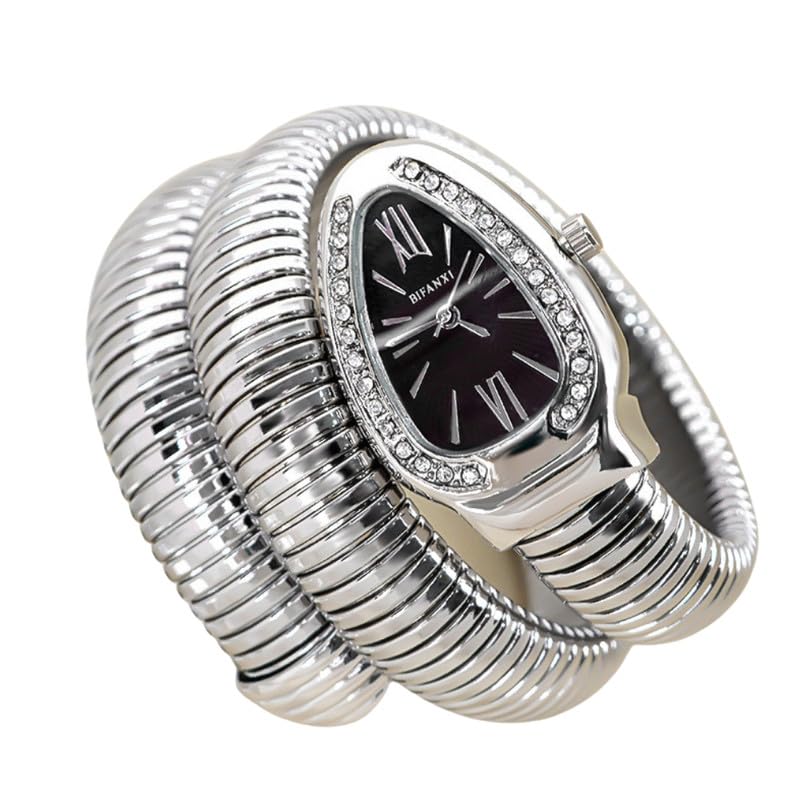 Image of Ladies Snake Bracelet Fashion Watch - Creative Quartz Design, Personality Oval Dial, 50m Waterproof