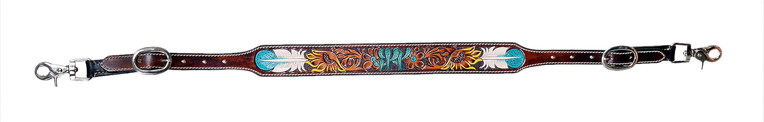 CHALLENGER Horse Western Cactus Feather Tooled Adjustable Leather Wither Breast Collar Strap 105HR77