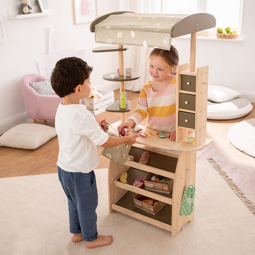 howa Kaufladen Marktstand Lucky aus Holz mit Markise und Tasche 47472