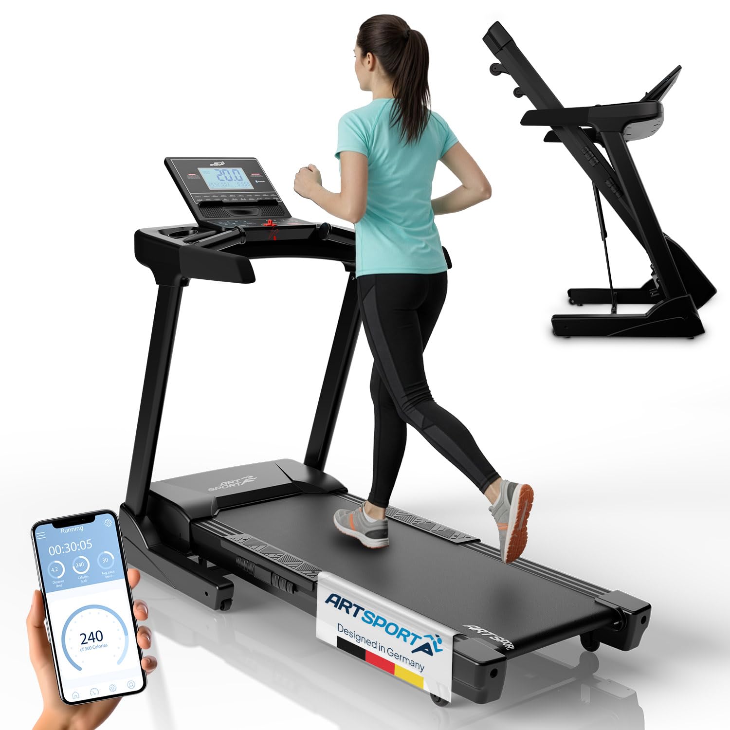 ArtSport Tapis roulant Speedrunner 6000 pieghevole - 22 km/h, 99 programmi, 22 livelli di inclinazione, display LCD da 7 pollici, fino a 150 kg, superficie di corsa: 133 x 50 cm