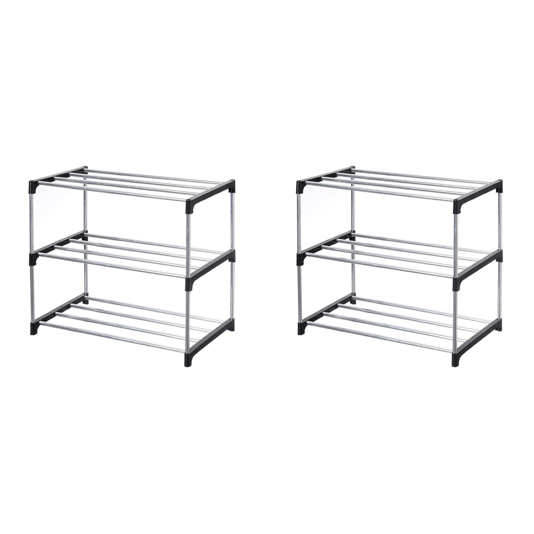 Hndhbfgrt 2X Stackable Small Shoe Rack, Entryway, Hallway and Closet Space Saving Storage and Organization (3-Tier, Black)