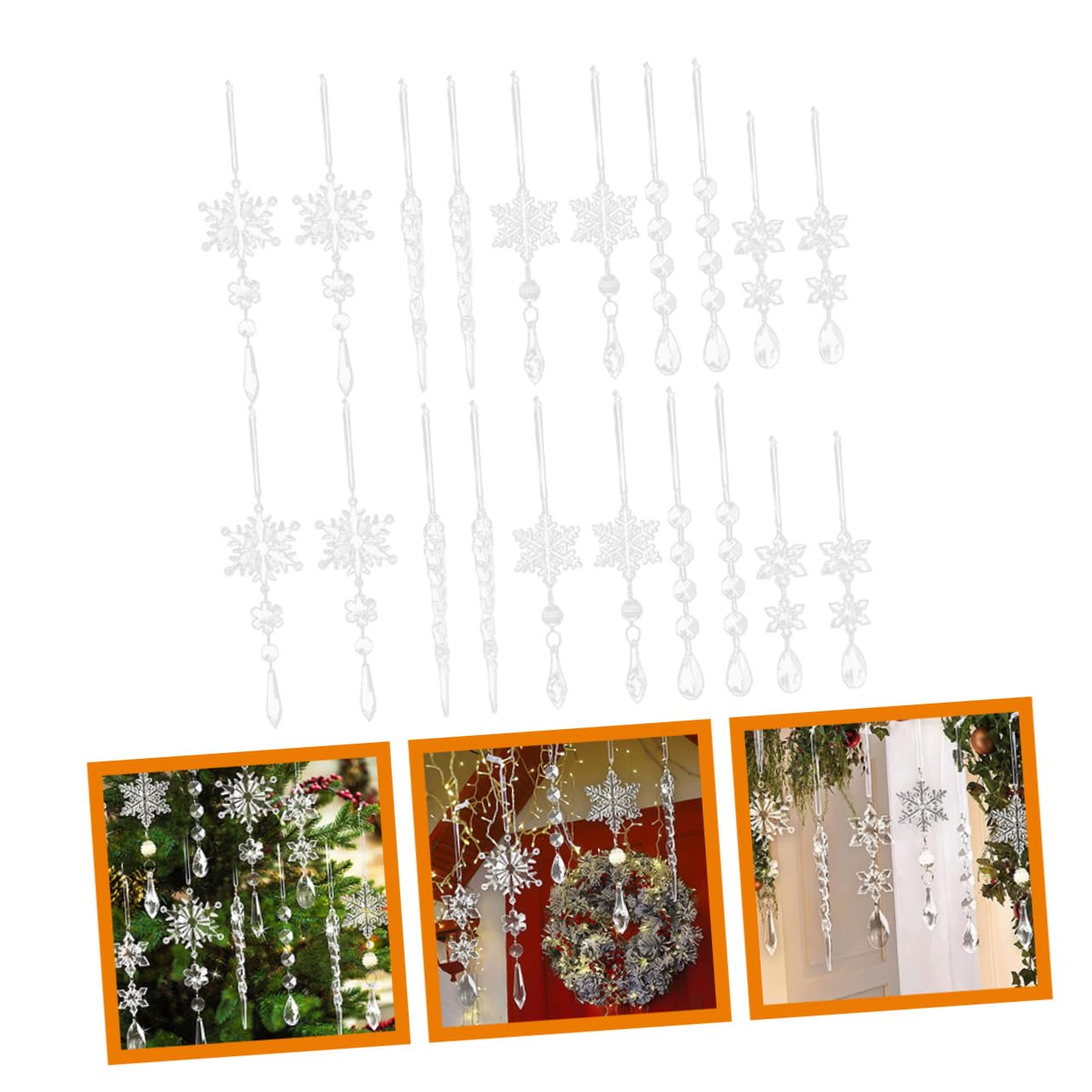 Cabilock 60stücke Teiliges Weihnachtsbaum-Dekorationen Aus Hängende Schneeflocken Und Eiszapfen-Ornamente Für Festliche Anlässe Und Weihnachtsfeiern