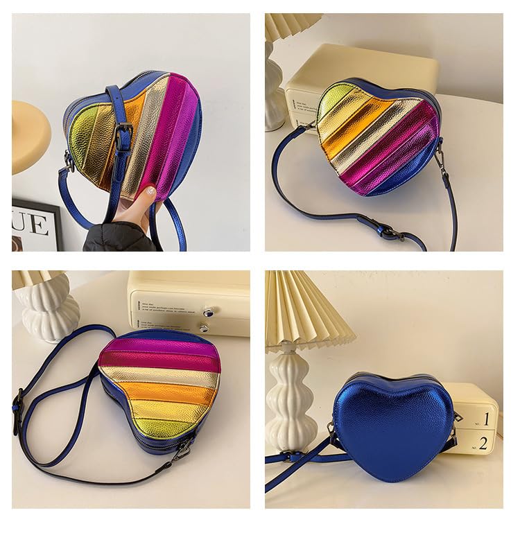 Rainbow Patchwork Heart - Shaped Shoulder Crossbody Bag Adjustable Strap Trendy Design2