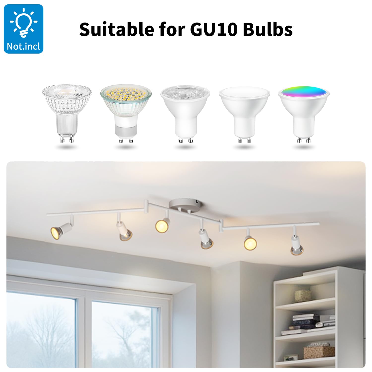 LVWIT Foco de techo blanco giratorio, 6 vías, luces de techo para sala de estar, luces de cocina GU10, luces de techo GU10, soporte de montaje de lámpara de techo para salón, dormitorio, comedor (sin
