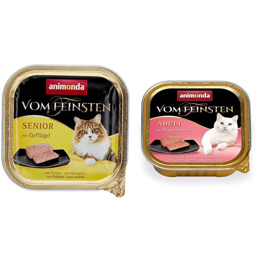 animonda Vom Feinsten Senior Nassfutter, für ältere Katzen ab 7 Jahren & Nassfutter Katze Adult - mit Putenherzen 32 x 100g - hochwertiges Premiere Katzenfutter Nass getreidefrei