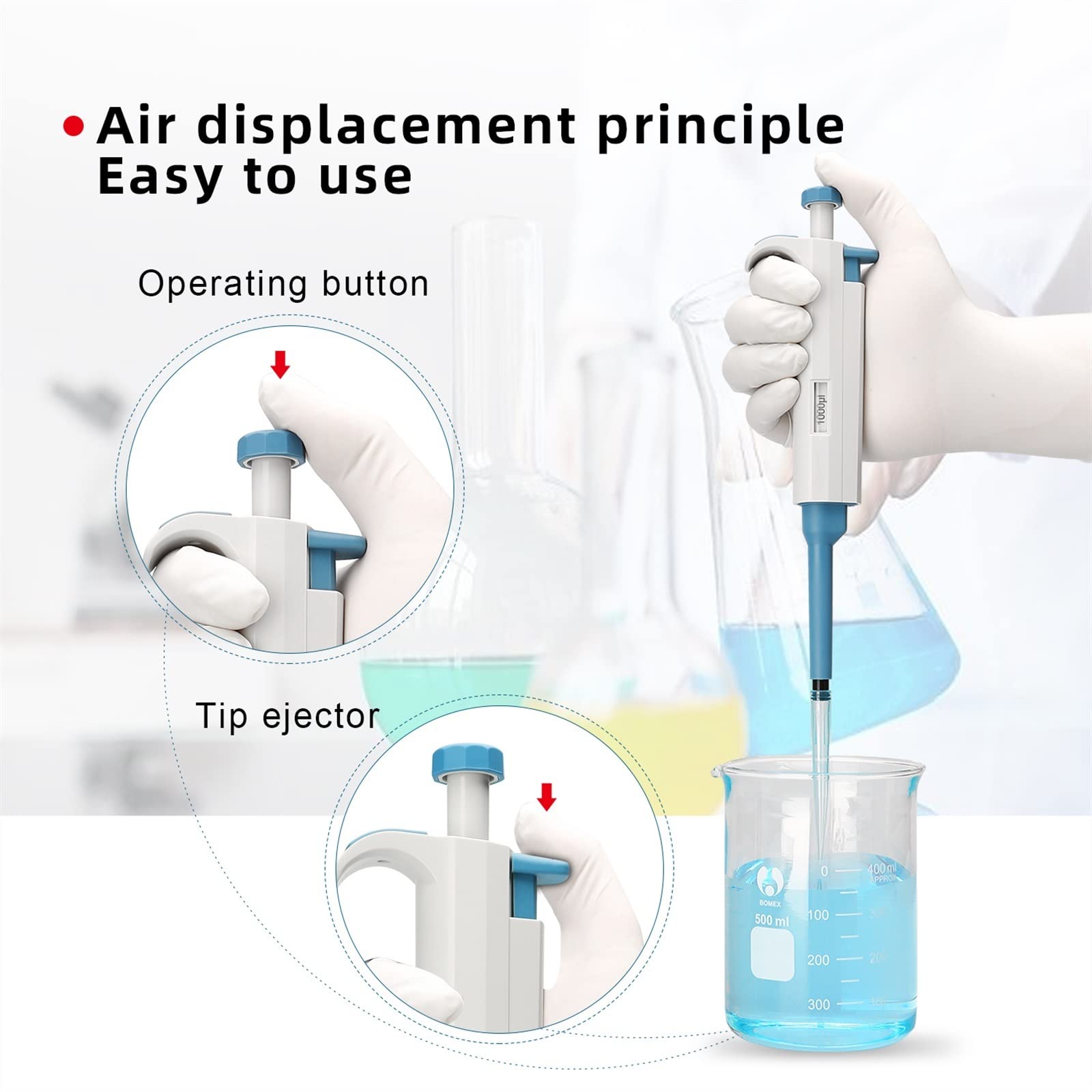 Equipo de Laboratorio Pipeta micropipeta de Transferencia de pipeta de un Solo Canal de Volumen Fijo con Punta (Size : 5000ul)