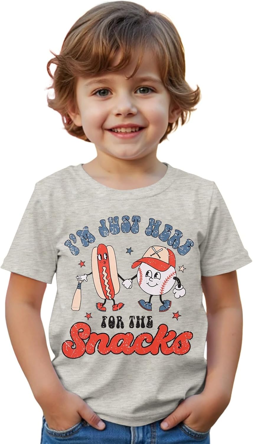 IZYJOY Baseball Shirt Toddler Boy I'm Just Here for The Snacks T-Shirt Baseball Fans Tee Game Day Short Sleeve Summer Tops