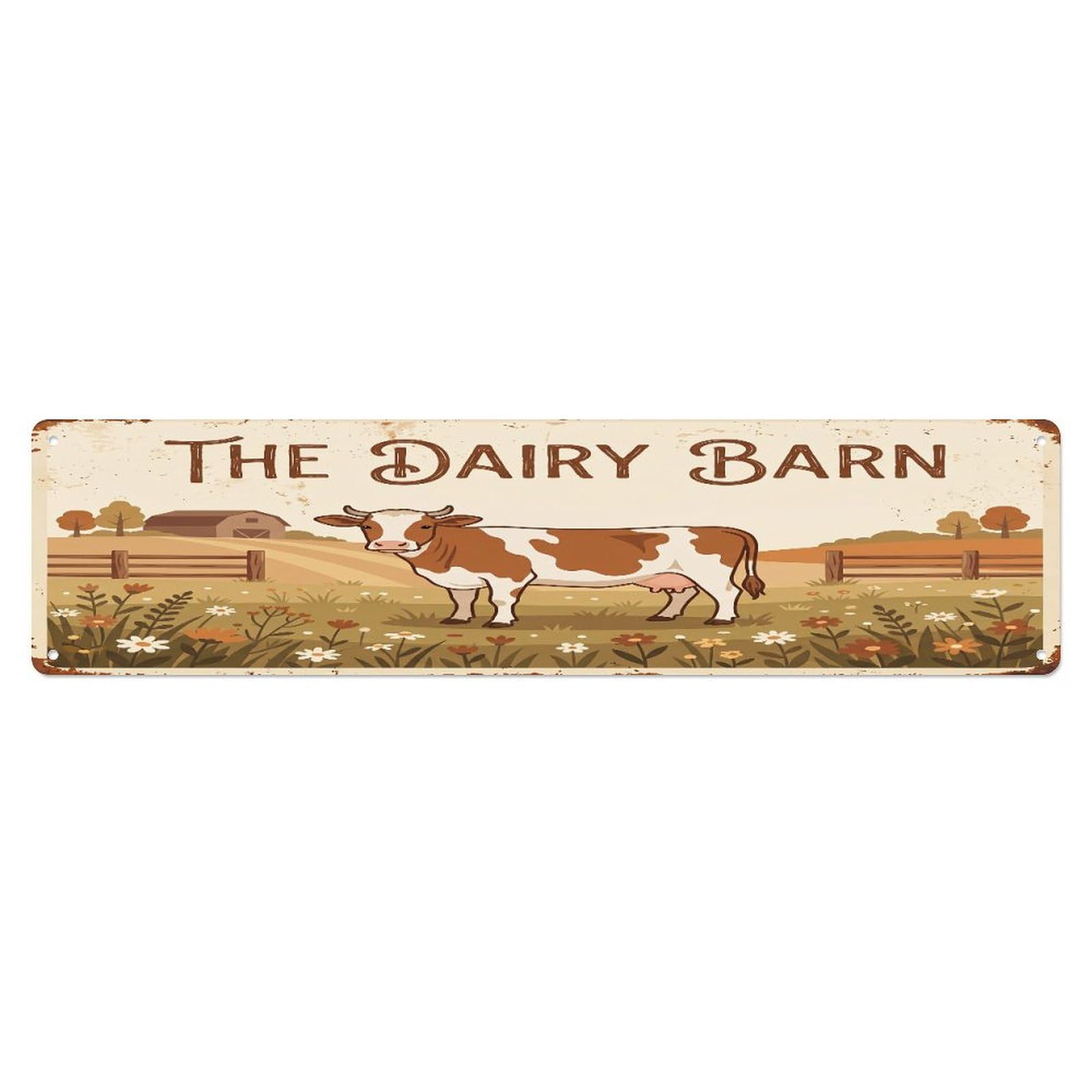 Metal Tin Sign Vintage Guernsey Cow Farm Scene The Dairy Barn