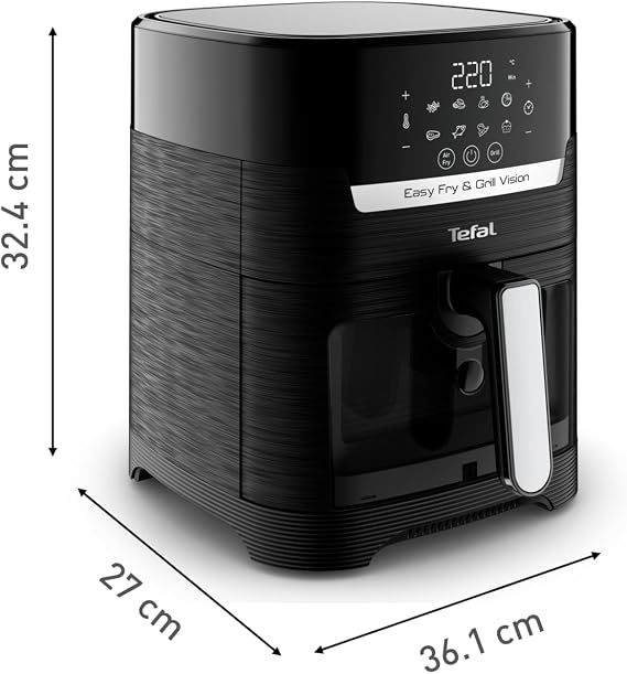 Tefal Easy Fry & Grill Vision Heißluftfritteuse 42 L – 2-in-1 Airfryer mit Sichtfenster & Grillplatte Extra-Crisp Technologie 8 Programme Präzisions-Touchscreen schnell & energiesparend EY5068