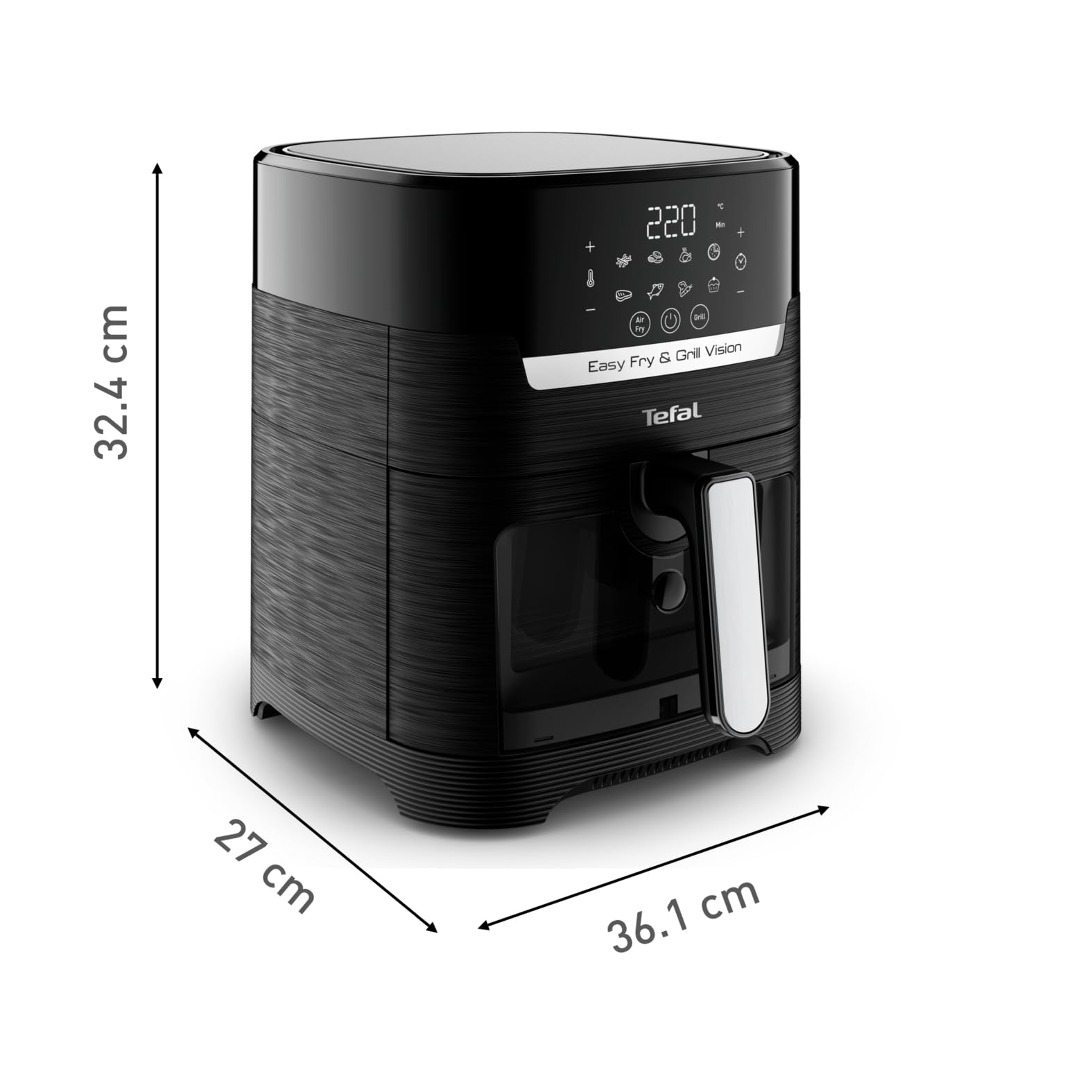TEFAL EY5068 Easy Fry&Grill Vision Frytkownica beztłuszczowa na gorące powietrze, 4,2 l, grill, technologia Extra Crisp, energooszczędna, ekran dotykowy, 8 programów automatycznych, aplikacja, czarny