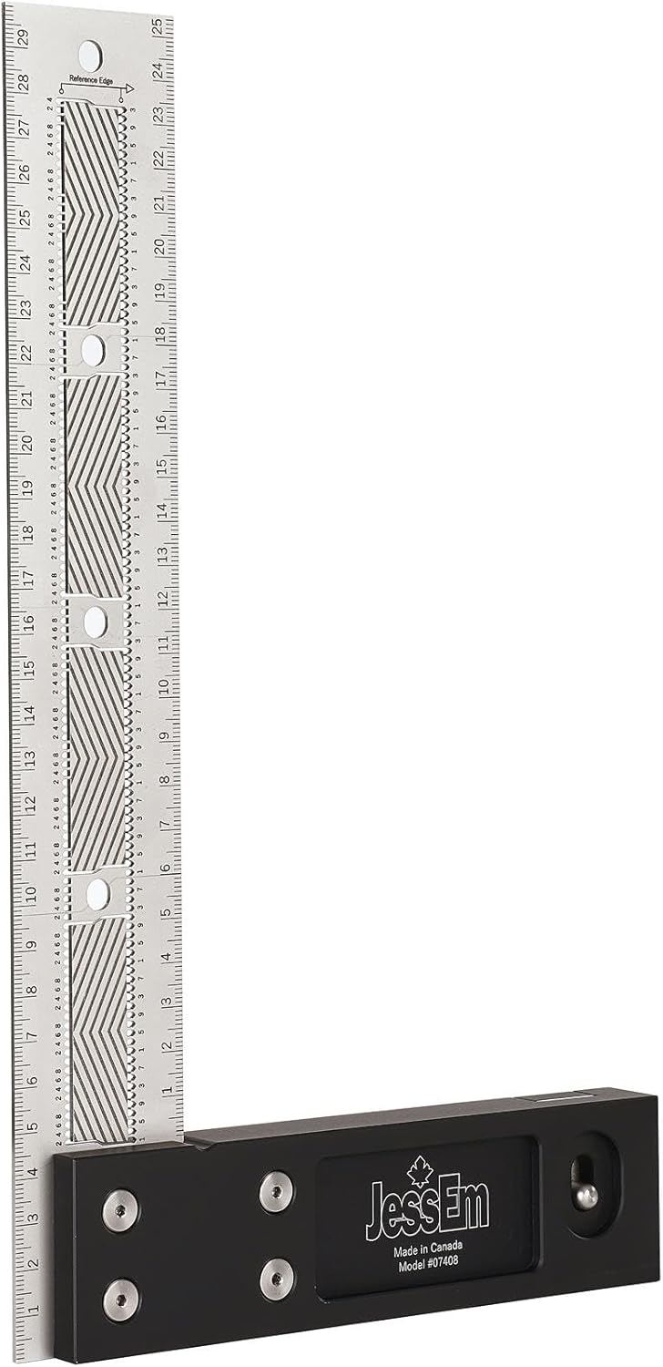 JessEm 07408 300mm Stainless Steel Precision Square with Patented Flex Grip and Fade-Resistant Markings