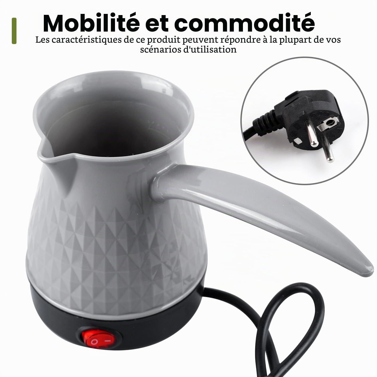 BORDEAG Cafetière électrique turque - 500 ml - Cafetière turque électrique - 220 V - Pour induction, maison, bureau, voyage (B)
