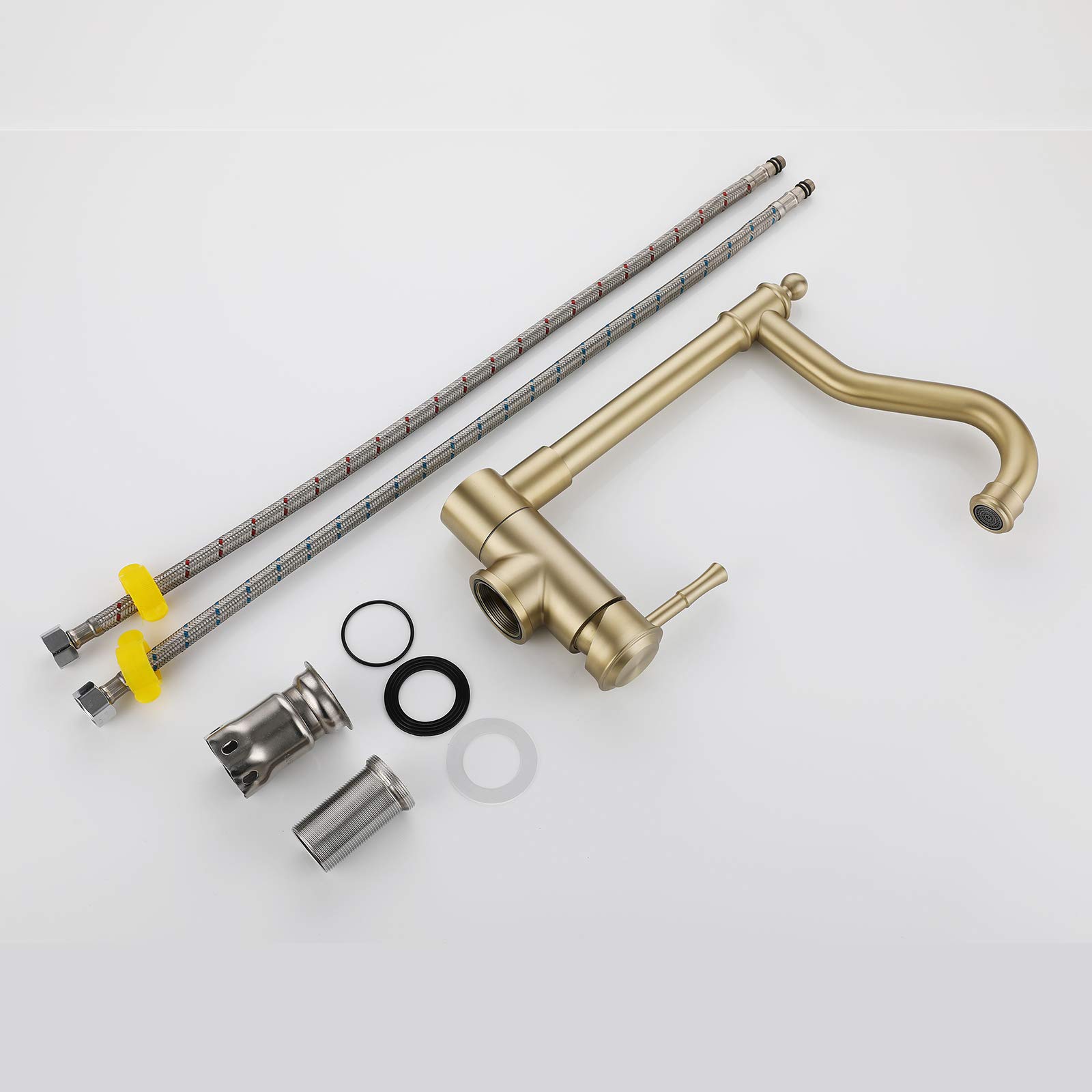 Grifo Cocina Abatible Acero Inoxidable 304 Oro Cepillado Agua Fría Caliente Giratorio