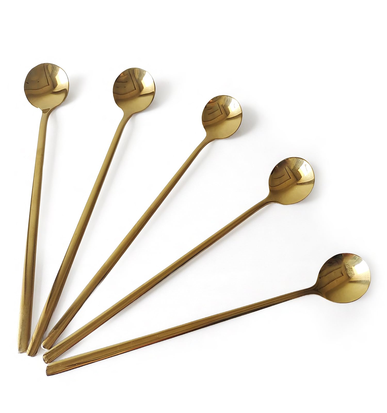 Cucharas de café de mango largo de 6.7 pulgadas, cucharas de té doradas, cucharas de acero inoxidable (paquete de 5)