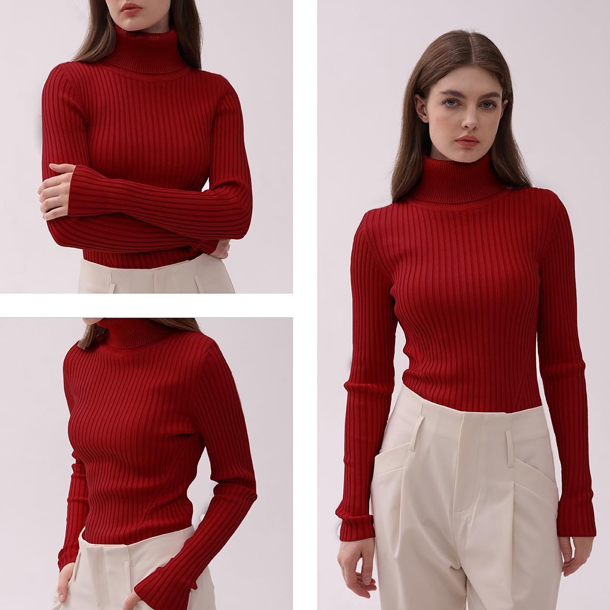 v28 Turtleneck Ribbed Sweaters for Women Cute Sexy Knitted Warm Fitted Sweater - Image 6