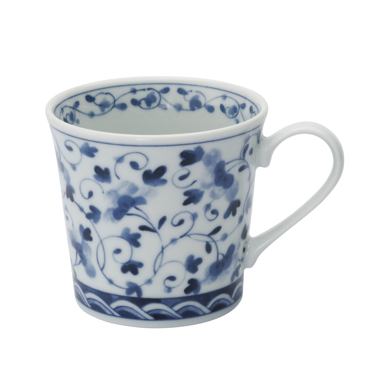 Ichikyu Mino Ware Mug, Lightweight Cup, Approx. 10.1 fl oz (300 ml), Microwave and Dishwasher Safe, Small Flower Arabesque, Blue, Made in Japan 133-81869